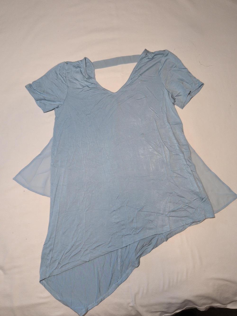 Lisa Rinna Collection Light Blue Asymmetric V-Neck Tee